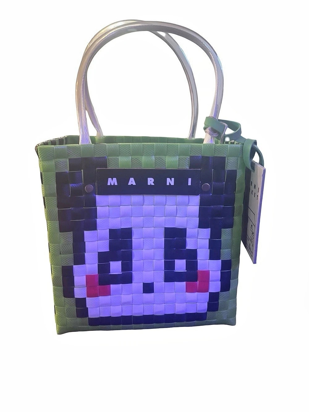 Authentic Marni Market Animal Basket Bag - Panda Woven Tote Green & Black NWT